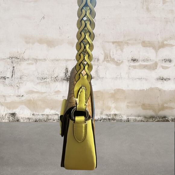 Coach Morgan Saddle Bag In Signature Canvas Silver/Khaki/Pale Lime - Picture 6 of 9